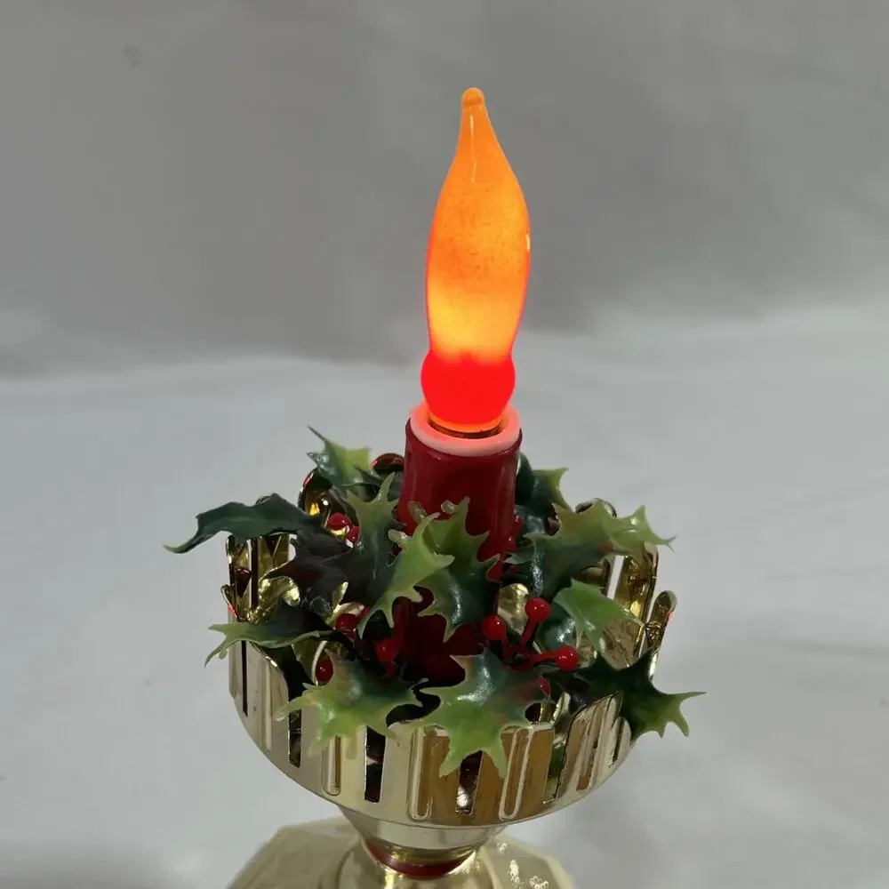 Vintage Blow Mold Plastic Light Up Candle Christmas Holly Lamp Electric Window